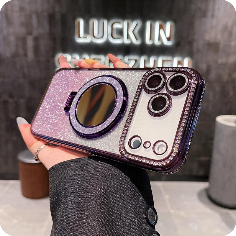 Gradient Diamond Glitter Mirror Stand Case for iPhone Series