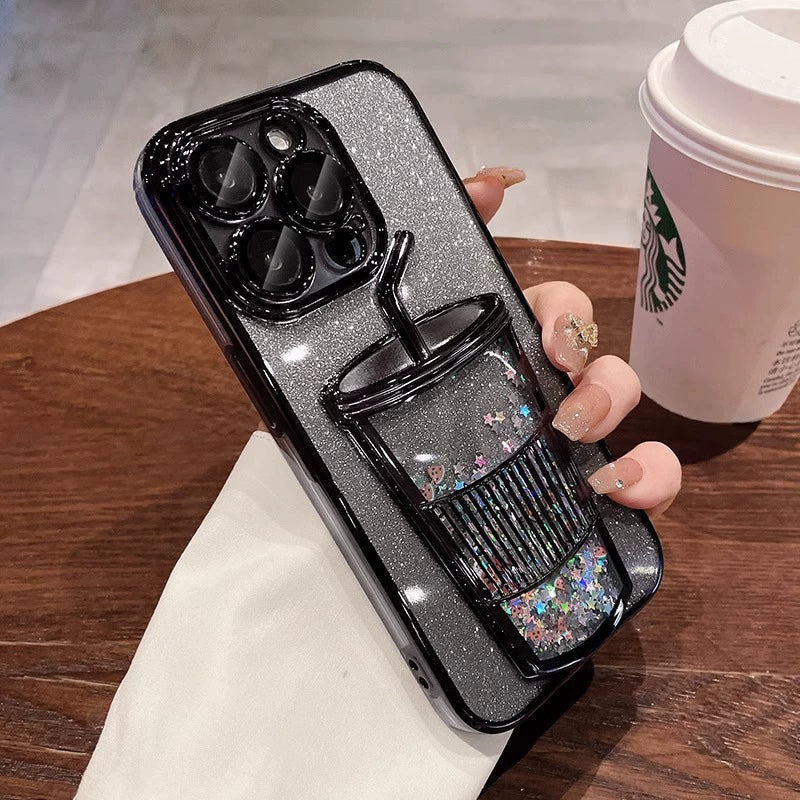 Glitter quicksand milk tea cup mobile iPhone case