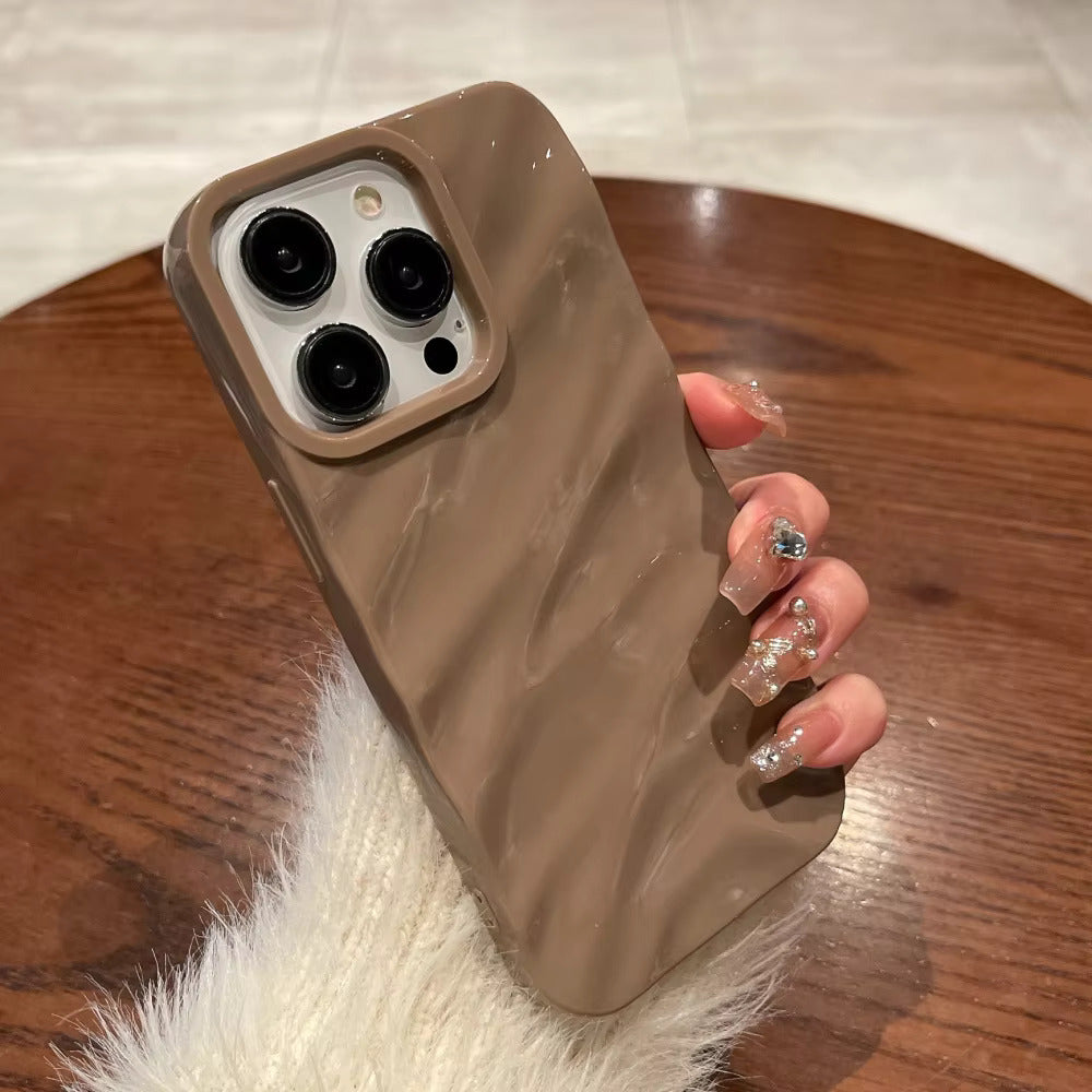 Nude Mocha Aesthetic Wavy Designer Silicon Case for iPhone